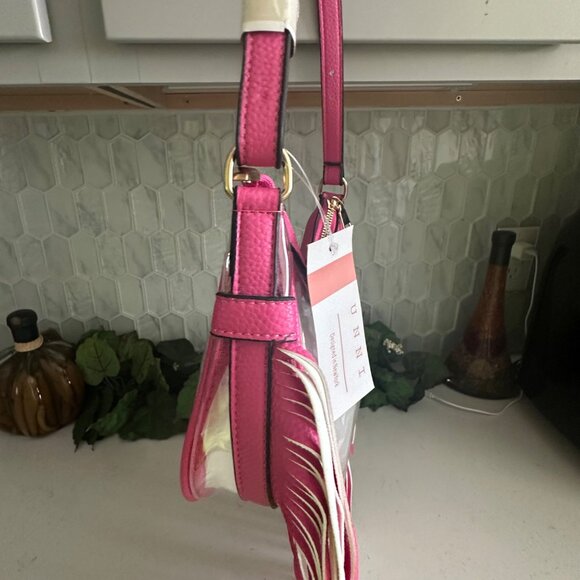 Pink & Clear Fringe Crossbody Bag With Adjustable Strap By Unni - Picture 3 of 6